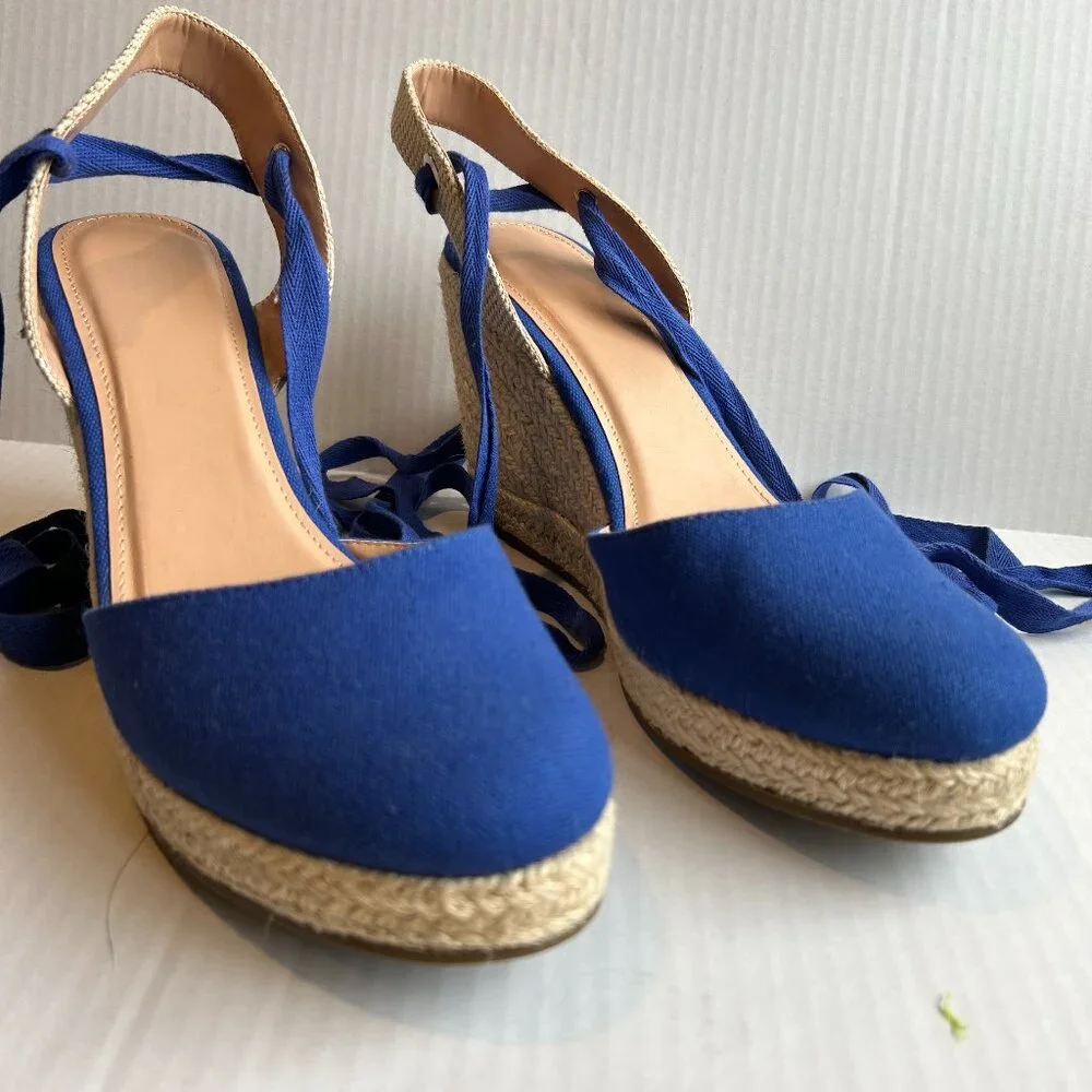 ZBY Womens Blue Canvas Lace Up Espadrilles Size 11